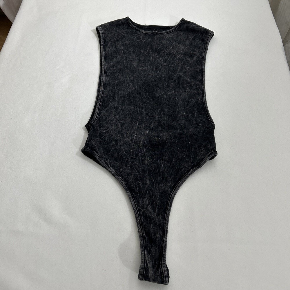 The Classic Let's Just Chill Acid Wash Gray Bodysuit Size Medium SKU 58922